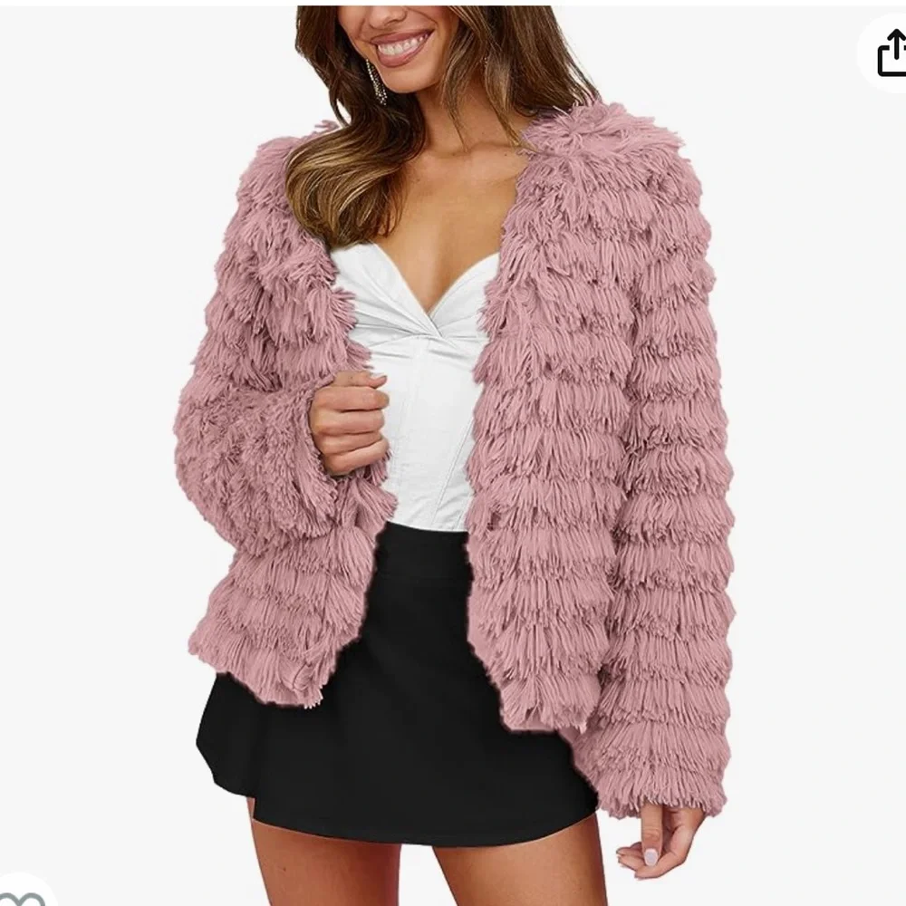 NWT Faux Fur Shaggy Lightweight Fall Jacket Outerwear Med pink fun rave Y2K - Picture 1 of 3
